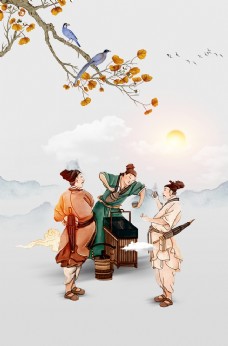 古镇中国风水墨背景图片
