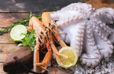食材海鲜海鲜大虾鱿鱼美食背景海报素材图片