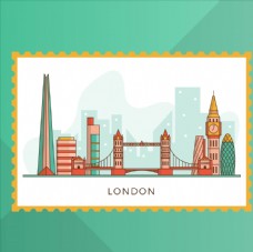 英文签名旅游地标邮票图片