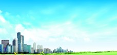 蓝色科技背景城市高楼背景图片