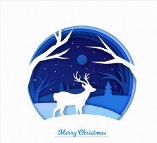 雪夜森林圣诞驯鹿图片