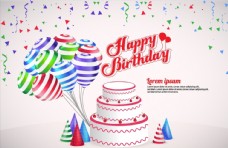 生日蛋糕和条纹气球图片