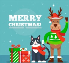 圣诞驯鹿和猫咪图片