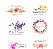 水彩绘花朵婚礼标签图片