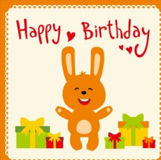 贺卡卡片橙色兔子生日贺卡图片
