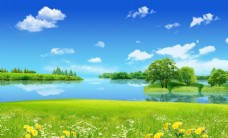 蓝天白云草地自然风景自然风光风景图图片