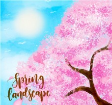 彩绘春季樱花树图片