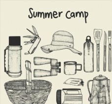 手绘夏季野营物品图片