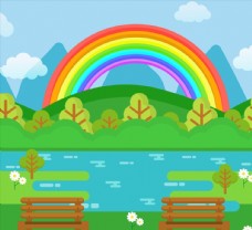 树木郊外河边彩虹风景图片