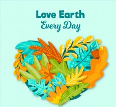 地球日树叶组合爱心图片