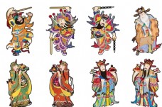8款中国传统门神财神年画矢量图片