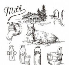商品农场牛奶元素简笔画图片