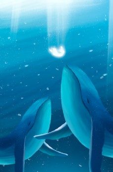 海洋鱼海洋鲸鱼清新插画卡通海报素材图片