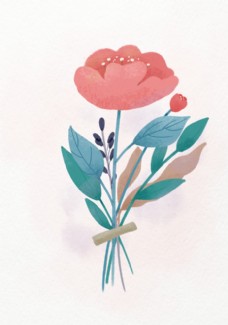 可爱小女孩扁平插画小花可爱牡丹植物图片