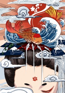人物插图日式复古人物插画卡通海报素材图片