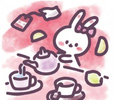 小兔子的下午茶绘画图片