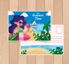 海边度假女子明信片图片