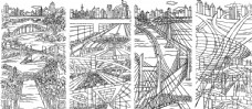 城市公路立交桥线稿图片