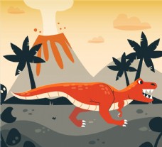 树木恐龙和火山矢量图片