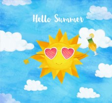 水彩绘夏季太阳图片