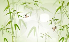 竹子飞鸟背景墙图片
