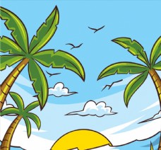 度假彩绘沙滩椰树风景图片