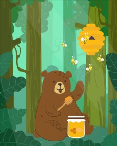 树木树林里的棕熊和蜂蜜图片