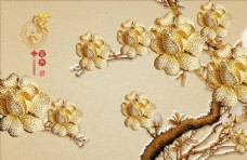 浮雕花珠宝花家和富贵背景墙图片