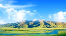 清新唯美自然风景草原山峰壁纸图片