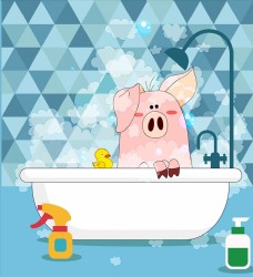猪矢量素材浴室洗澡的猪图片