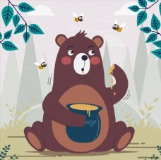 树木吃蜂蜜的棕熊图片