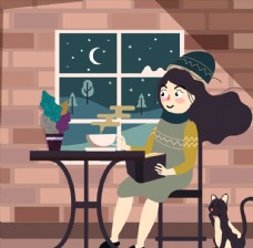 冬季室内喝茶的女子图片