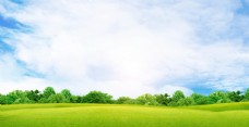 风景桌面蓝天白云大草坪图片