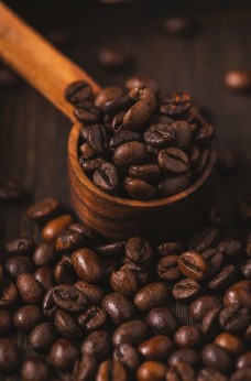 木材咖啡豆木勺背景海报素材图片
