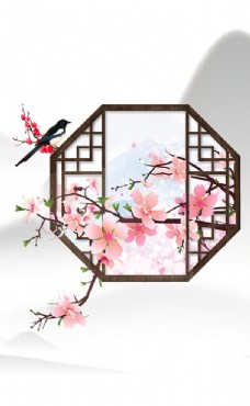无框画新中式花鸟竖版装饰画图片