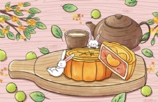 月饼中秋八月十五中秋节卡通月饼插画图片