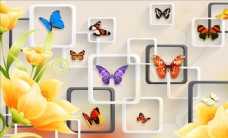 百合花蝴蝶框框背景墙图片