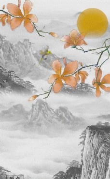 花鸟风景竖版装饰画图片