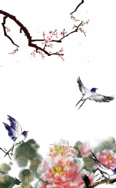 水晶画新中式花鸟竖版装饰画图片