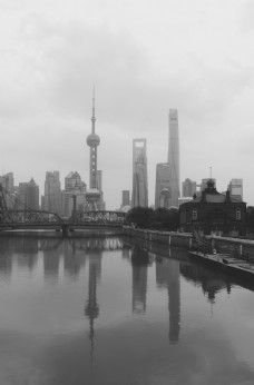 上海建筑上海北外滩东方明珠倒影黑白建筑图片