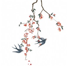 水墨中国风手绘水墨树枝燕子图片