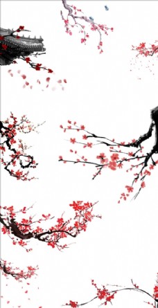 水墨中国风传统中国风水墨粉红色梅花图片