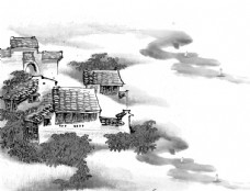 水墨中国风水墨房子元素素材图片