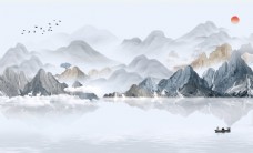 新中式山水背景墙壁纸图片