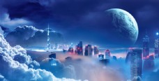 魔幻城市星球背景海报素材图片