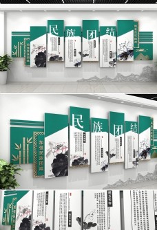 公司文化绿色时尚民族团结文化墙图片