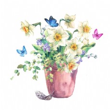 花草手绘水彩花朵花束png素材图片