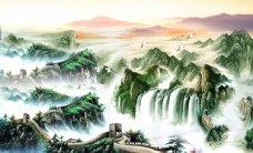 画中国风长城山水画国画图片