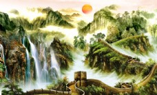 画中国风长城山水画国画图片