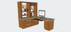办公桌模型SU办公室模型老板桌书柜图片